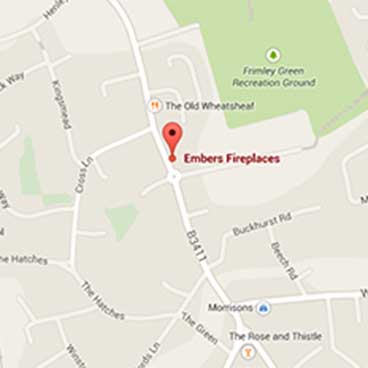 Embers Fireplaces showroom is in Frimley Green, near Camberley
